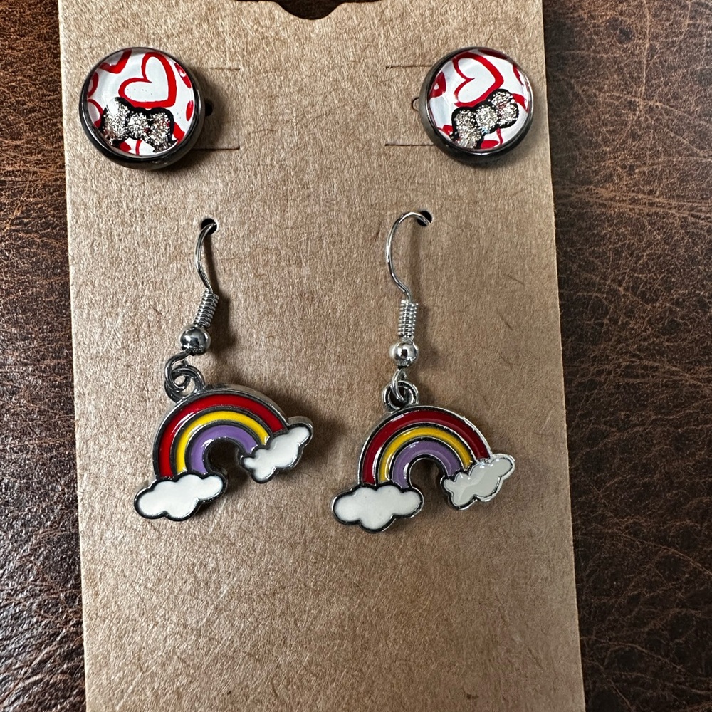 Colorful Rainbow and Heart pierced Earrings Set of two